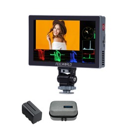 FEELWORLD P6X 5.5 inch 1000nit High Brightness Portable Camera Field DSLR Monitor Touchscreen with Waveform HDR and 4k HDMI in and Out 3D LUT Out Aluminium Housing Weight 249g Include F750 Battery