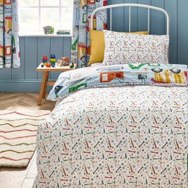 Catherine Lansfield Kids Digger Dreams Reversible Junior Duvet Cover Set with Pillowcase Blue