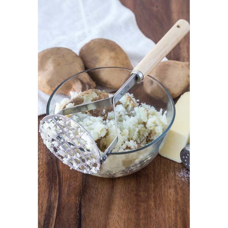 Fox Run Stainless Steel Potato Masher, Manual Masher With Wood