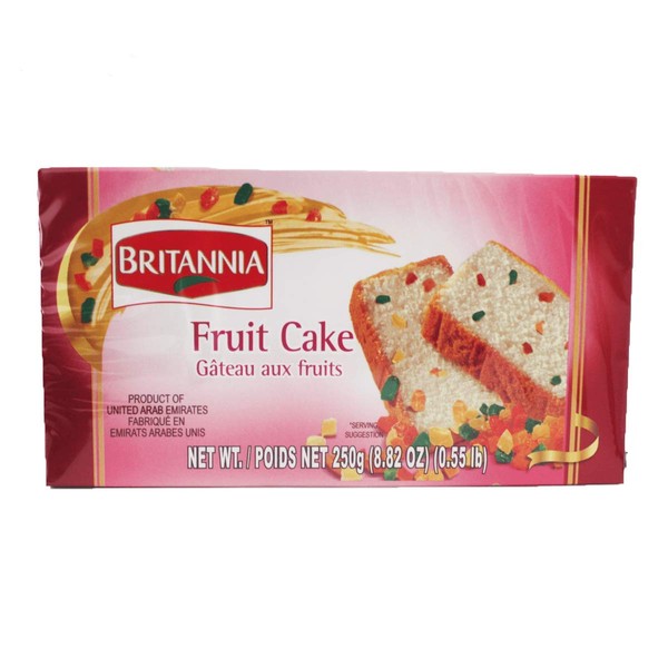 BRITANNIA Fruit Cake Tea Snacks 8.82oz (250g) - Delightfully Smooth, Soft and Delicious Cake - Breakfast & Tea Time Snacks - Suitable for Vegetarians (Pack of 1)