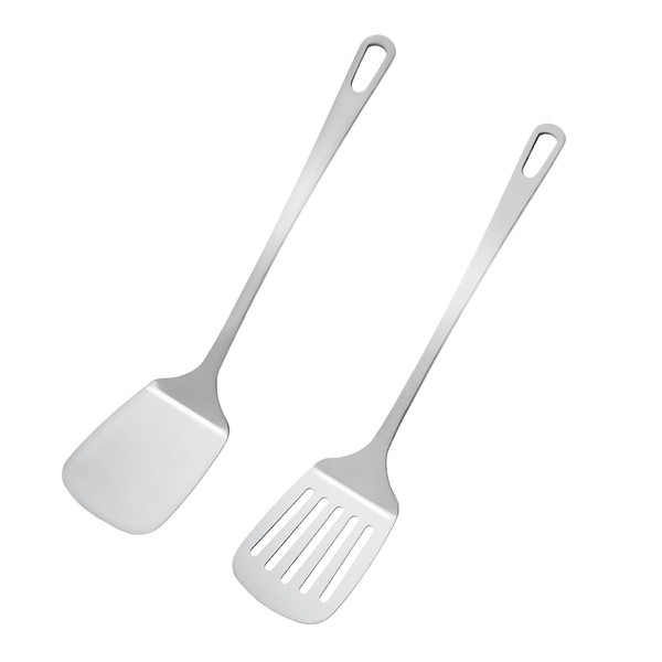 Ragyzity Stainless Steel Spatulas Set, Silver Slotted Turner Metal Spatula