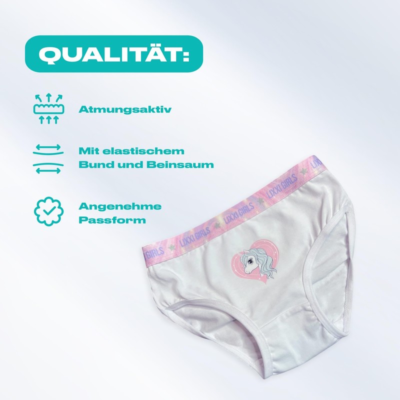 Lixxi Mädchen Unterhosen, 6 Stück, Einhorn-Design, Baumwolle, Lila/Weiß/Rosa (DE/NL/SE/PL, Numerisch,