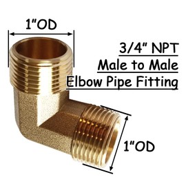 Uenede 2PCS Brass Elbow Pipe Fitting 3/4" NPT Male x 3/4" NPT Male for Water/Oil/Gas