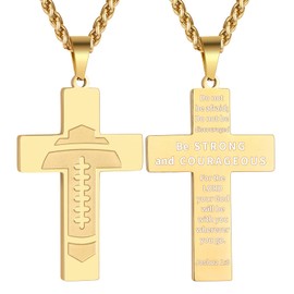 GLITTO Football Cross Necklace for Boys Men Christian Religious Pendant Chain Baptism First Communion Confirmation Gifts Christmas Jewelry Teenage Boys Age Him Football Accessories Gold