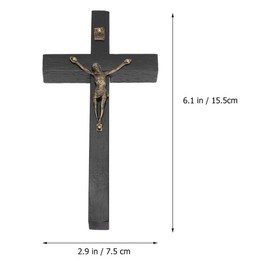 Garneck Christian Wood Wall Cross Art Craft Hanging Zinc Alloy Jesus Christian Cross Gift Home Wall Decor (Black)