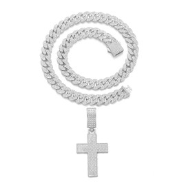 HIPBLING Cross Necklace for Men with 18inch Cuban Link Chain Iced Out Cross Pendant Miami Cuban Necklace 13mm Chain Silver Bling Hip Hop Jewelry for Men Women Gift