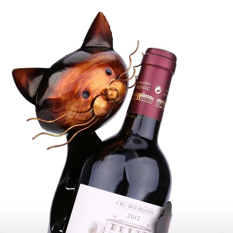 Tooarts Cat Shape Wine Holder Wine Shelf Metal Sculpture Practical