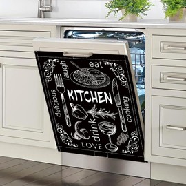 Funny Kitchen Dishwasher Magnet Cover, Black Dishwasher Magnet Sticker for Home Decoration 23x26 in Summer Magnet Dishwasher Covers Fridge Panel Decal Pad Farmhouse Home Refrigerator Cover