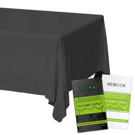 NEWOOK Black Paper Tablecloths Disposable for Rectangle Tables 12 Pack,3 Ply Paper & Plastic Quality Table Cloth for Parties,54 x 108 Inch Birthday Table Cover Outdoor Wedding Banquet Tablecover