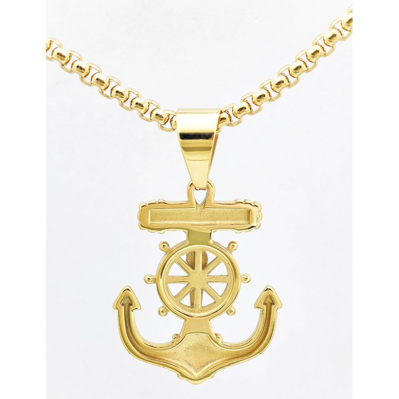 JAJAFOOK Men's Stainless Steel Silver Nautical Anchor Jesus Cross Necklace