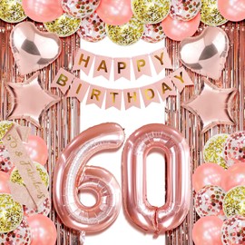 60th birthday decorations for her happy 60th birthday decorations for women 60 birthday decorations for women 60 year old girl birthday decorations Rose Gold sixty birthday Party Decor
