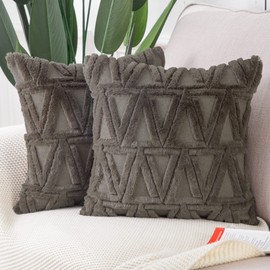 MADIZZ Taupe Plush Short Wool Throw Pillow Covers Set of 2 Super Soft Boho Velvet Pillow Covers Decorative Textured Throw Pillowcases for Sofa Bedroom 14x14 Inch