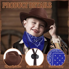 Xtinmee 4 Pcs Kids Cowboy Hat for Boys Toddler Girls Wool Toddler Cowgirl Hats Cotton Bandana for Kids Christmas Gifts