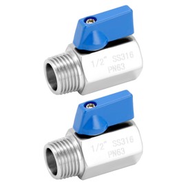 QWORK 2 Pack 1/2" NPT 316 Stainless Steel Inline Valve, Mini Ball Valve Shut-Off Valve, Female x Male NPT Thread Pipe Fitting