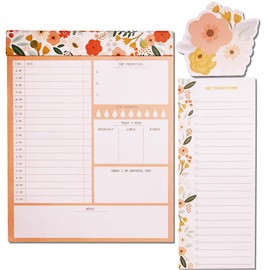 ABG Accessories Daily To Do List Notebook (75 Sheets), Fridge Notebook with Magnet, Daily Planner pad Tear Off for Meal Planning and Weekly Grocery List, Desk Reminders and Notes (Peach Floral)
