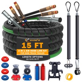 XaXmTee 15 FT Semi Truck Air Lines Kit with 2 Pcs Tender Spring Kit and Glad Hands with Gladhand Holder & Handles 3IN1 Trailer Cord and Air Hoses Kit for Truck Trailer Tractor