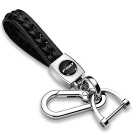 iPick Image Compatible with Ford F-150 in Black Braided Rope Style Genuine Black Leather Key Chain