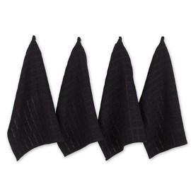 DII Cotton Terry Windowpane Dish Towels, 16 x 26 Set of 4, Machine Washable and Ultra Absorbent Kitchen Bar Towels-Solid Black