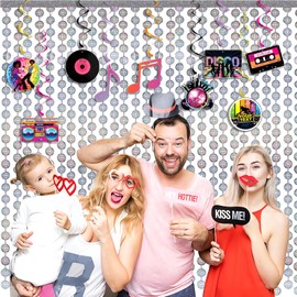 11 Pack Disco Party Decorations, 2 Pack Disco Ball Silver Foil Curtain 9 Pack Disco Ball Hanging Swirls Photo Backdrop for The 70s & 80s Last Disco Bachelorette Party Decorations