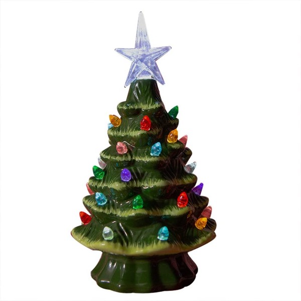 Tabletop Christmas Tree Ornament - 18.8cm Lighted Ceramic Christmas Tree
