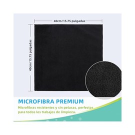 Summala 12 PCS Paños de Limpieza de Microfibra, 40 x 40 cm, Toallas (Negro) | Multiusos y Reutilizables, Trapos de limpieza Super Absorbente para el Hogar, Cocina y Automóvil