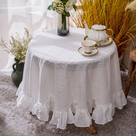 ARTMAGIC French Cotton White Tablecloth Embroidered Floral Table Cloths Farmhouse Washable Rectangle Tablecloths Hollow Lace Table Cover for Home Holiday Xmas (White Circle, 43" Round)