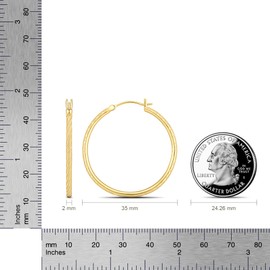 14 Karat Gold Hoop Earrings, 14K Gold Vermeil Hoop Earrings for Women, 35mm Statement Everyday Earrings Hypoallergenic Jewelry, 14K Gold Plated 925 Sterling Silver