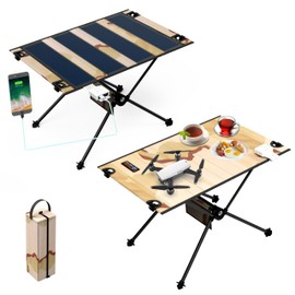 ESOTAB ECOeshiner Solar Folding Table 28W, Camping Table - Solar Charging, Mesh Bag, Two USB Ports, Heat + Water + Splash Resistant, Solar Powered, Beach Table, Picnic Table, Outdoor Table
