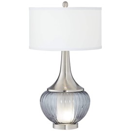 360 Lighting Courtney 28 1/2" Tall Modern End 3-Way Table Lamp Night Light Table Top Dimmer Gray Brushed Nickel Finish Glass Metal Single White Shade Living Room Bedroom Bedside