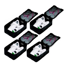 Travel Shoe Bags, Foldable Waterproof Shoe Pouches Organizer-Double Layer (4 Black Shoe Bags)