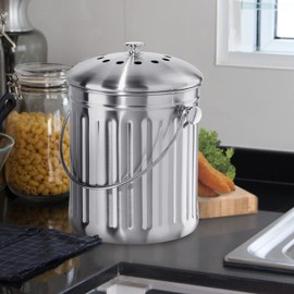 OGGI Countertop Compost Bin with Lid-1 Gallon Indoor Compost Bin w/Charcoal Filter, Stainless Steel Compost Container, Ideal Kitchen Compost Pail, Eco Friendly Products