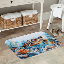 HGSCHYU Sea Turtle Bathroom Rugs 24x16in Entryway Rug Ocean Animal Bath Mats Non-Slip Absorbent Home Decor Rugs