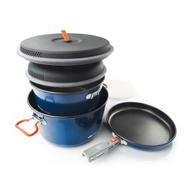 GSI Outdoors Bugaboo Base Camper Large, High-Efficiency Cookset – Ceramic Non-Stick Coated, Includes 5L & 3L Pots, 9" Fry Pan, Accessories