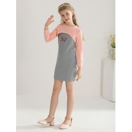 Naiyafly Girl's 2 Piece Outfits Kids Long Sleeve Crop Top and Cami Dress Set Teen Girls Pullover Sweatshirt + Butterfly / Plaid Print Bodycon Dress Clothes Christmas Party Casual Costumes