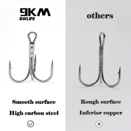 9KM DWLIFE Silver Treble Fishing Hooks 20PCS High Carbon Steel Strong Sharp Treble Fishing Hooks for Pike Perch Trout Saltwater Freshwater Fishing 10#
