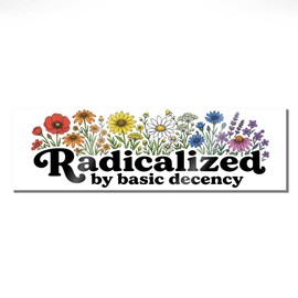 Radicalized By Basic Decency White Bumper Sticker or Magnet