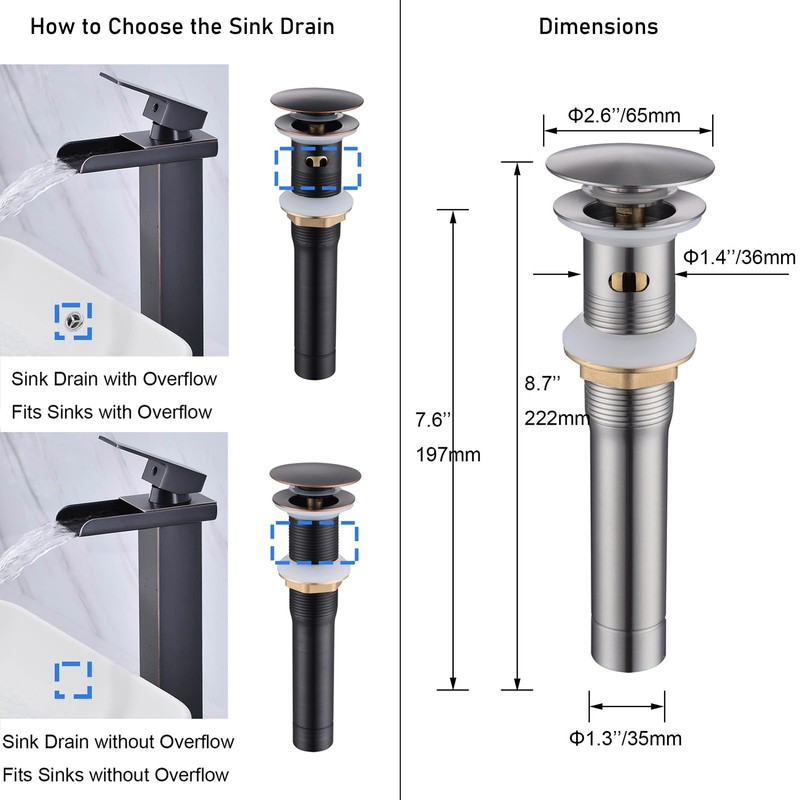 Jincrop Bathroom Sink Drain Brushed Nickel with Overflow, Pop Up