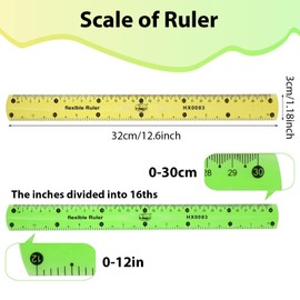 Flexible 2-Piece Ruler, 30cm/12inch Plastic Shatterproof Straight Edge Soft Bendable Clear Ruler for Kids & Adults (Orange+Green)