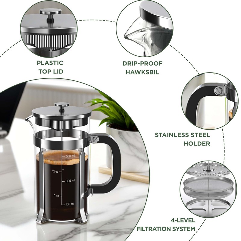 BeanNest 21 Ounce / 600ML French Press Coffee Maker -