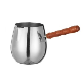 Turkish Coffee Pot 14oz/420ml with Wooden Handle, Cezve Ibrik Briki Stovetop Warmer for Milk Butter Chocolate Melting, Greek Arabic Coffee Maker, Maple Syrup & Sauce Heating Pan, 18/8 Stainless Stee