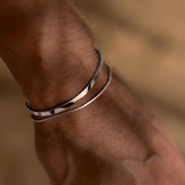 Vceoa Silver Bracelet for Men Stainless Steel Stackable Open Cuff Snake Box Bangle Bracelet Set Mens Bracelets Jewelry (silver bracelet set)