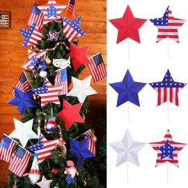 Beeveer 12 Pcs 4th of July Decorations for Tree Patriotic Star Sign with 12 Pcs Stakes Memorial Day Red White and Blue Patriotic Tree Decorations for 4th of July Independence Day