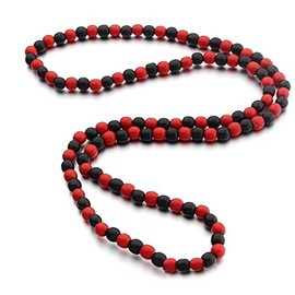COLORFUL BLING 8MM Natural Wood Bead Necklace Africa Wooden Chain Statement Unisex Chunky Strand Necklaces Hip Hop Jewelry-red black