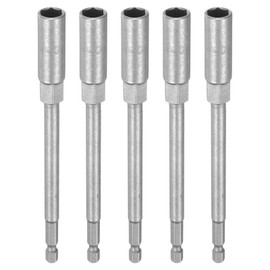sourcing map 5pcs Nut Driver Drill Bit 10mm Metric Impact Socket 1/4" Hex Shank 6" (150mm) Extra Long 6-Point Sockets Quick-Change CR-V Steel Bolt Setter for Power Drill Drivers