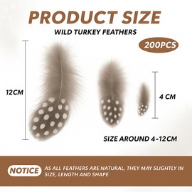 Pack of 200 Feathers for Crafts, 4-12 cm Guinea Fowl Feathers, Natural Speckled Feathers, Craft Feathers for Dream Catchers, Headdress, Masks, DIY Projects