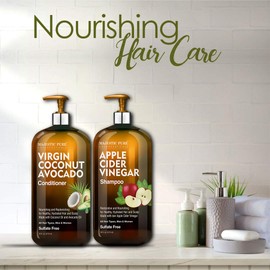 MAJESTIC PURE Apple Cider Vinegar Shampoo and Avocado Coconut Conditioner Set - Restores Shine & Reduces Itchy Scalp, Dandruff & Frizz - Sulfate Free, for All Hair Types, Men and Women - 2 x 16 fl oz