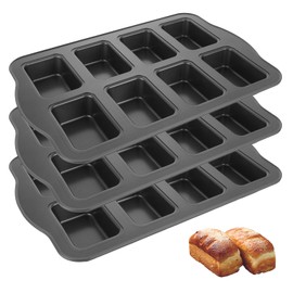 GBACHOOSE 3 Pack Mini Loaf Pans 8 Cavity Non-Stick, Mini Bread Loaf Pans Carbon Steel Baking Pan Mini Loaf Pans for Baking Bread Mini Bread Loaf Baking Pan Brownie Pan for Baking Oven