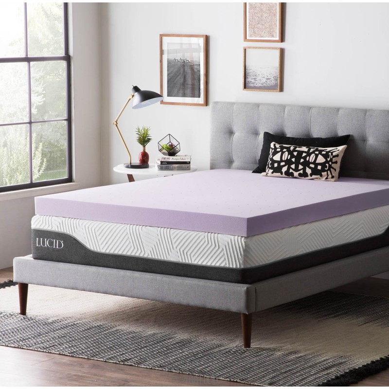LUCID 4 Inch Lavender Infused Memory Foam Mattress Topper-Ventilated Design-King