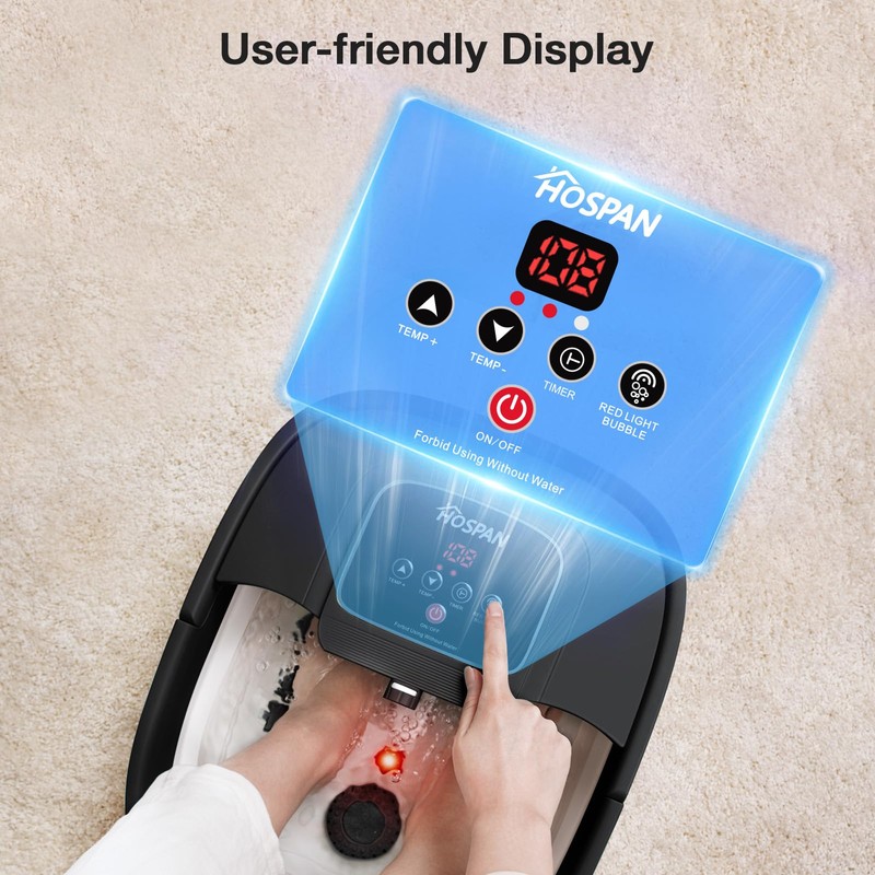 HOSPAN Collapsible Foot Spa with Heat, Bubble, Red Light, and