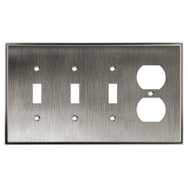Henne Bery Soft Modern Decorative Wall Plate Switch Plate Outlet Cover (Triple Toggle/Single Duplex, Heirloom Silver)